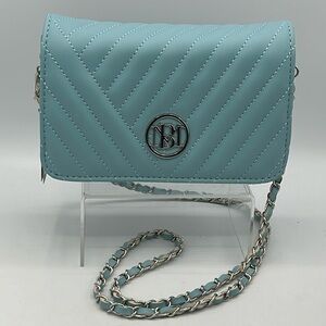 BADGLEY MISCHKA Studio Light Blue Bag Purse BM 4028 Vegan Leather Chain Strap